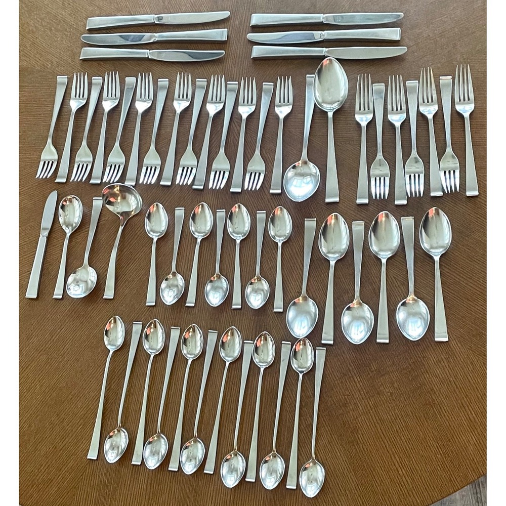 Lyon New Charm‎ Stainless Flatware Set 58 Pc Mid Century Atomic Serving Lot